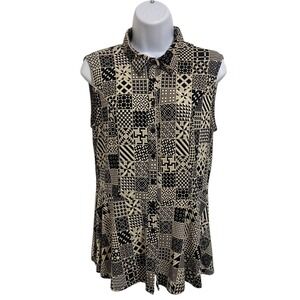 New Directions NWT Geometric Print Tunic Collared Button Front Career Office XL